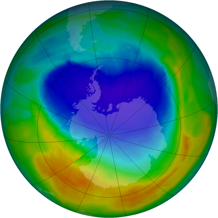 Antarctic ozone map for 14 October 2013